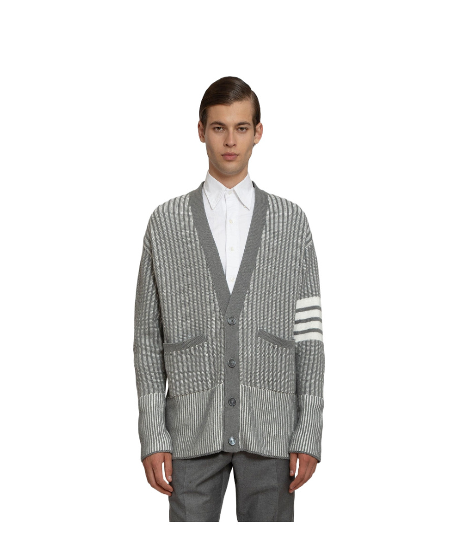 Thom Browne 4-bar V-neck Cardigan In Gray