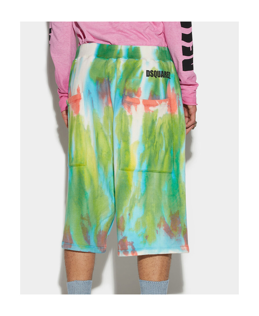 Shop Dsquared2 Tie Dye-print Cotton Track Shorts In Green