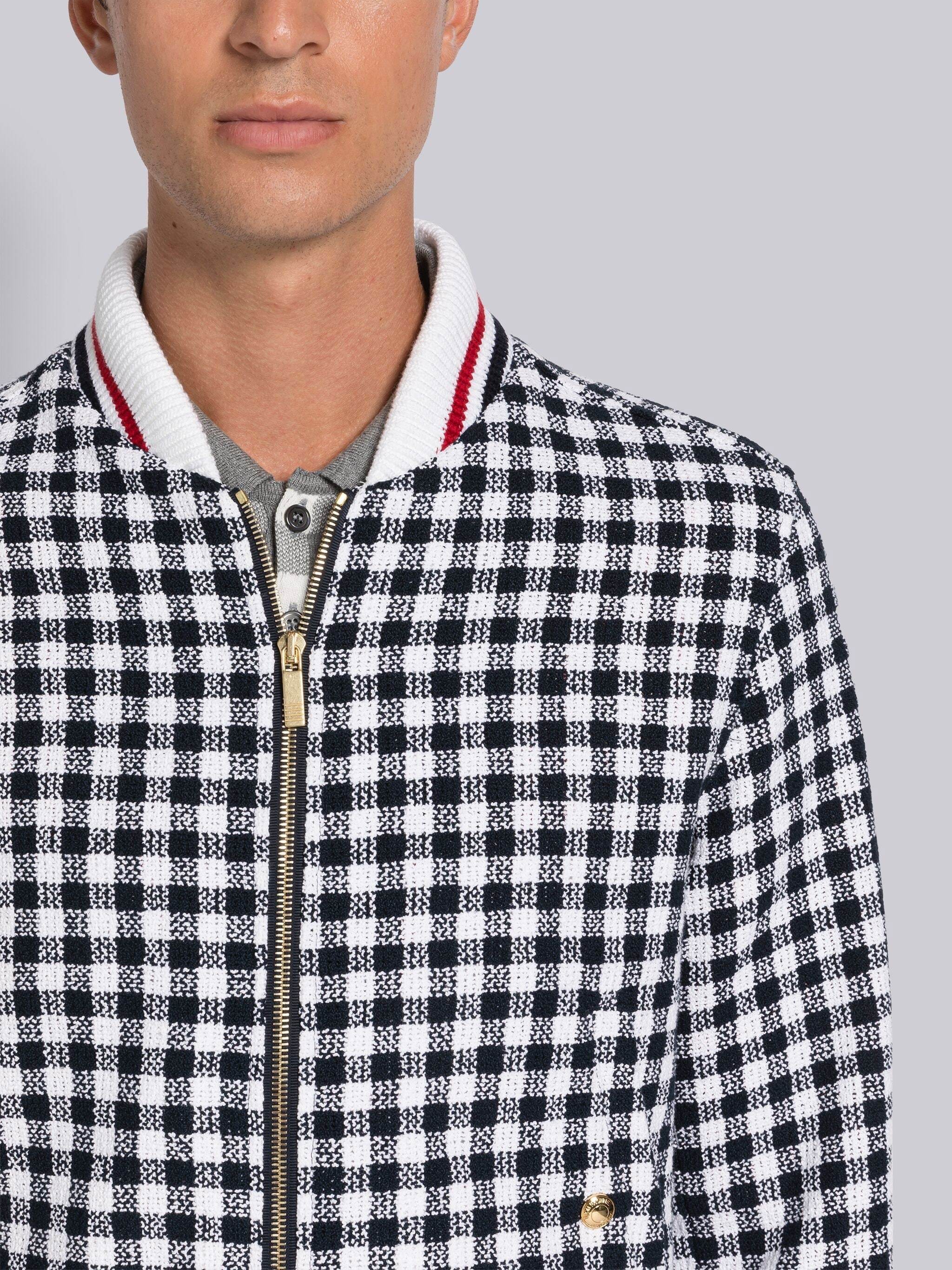Thom Browne Gingham-check Bomber Jacket In Gray
