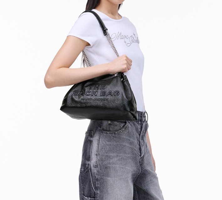 Marc Jacobs Structured Black Shoulder Bag With Drawstring Closure