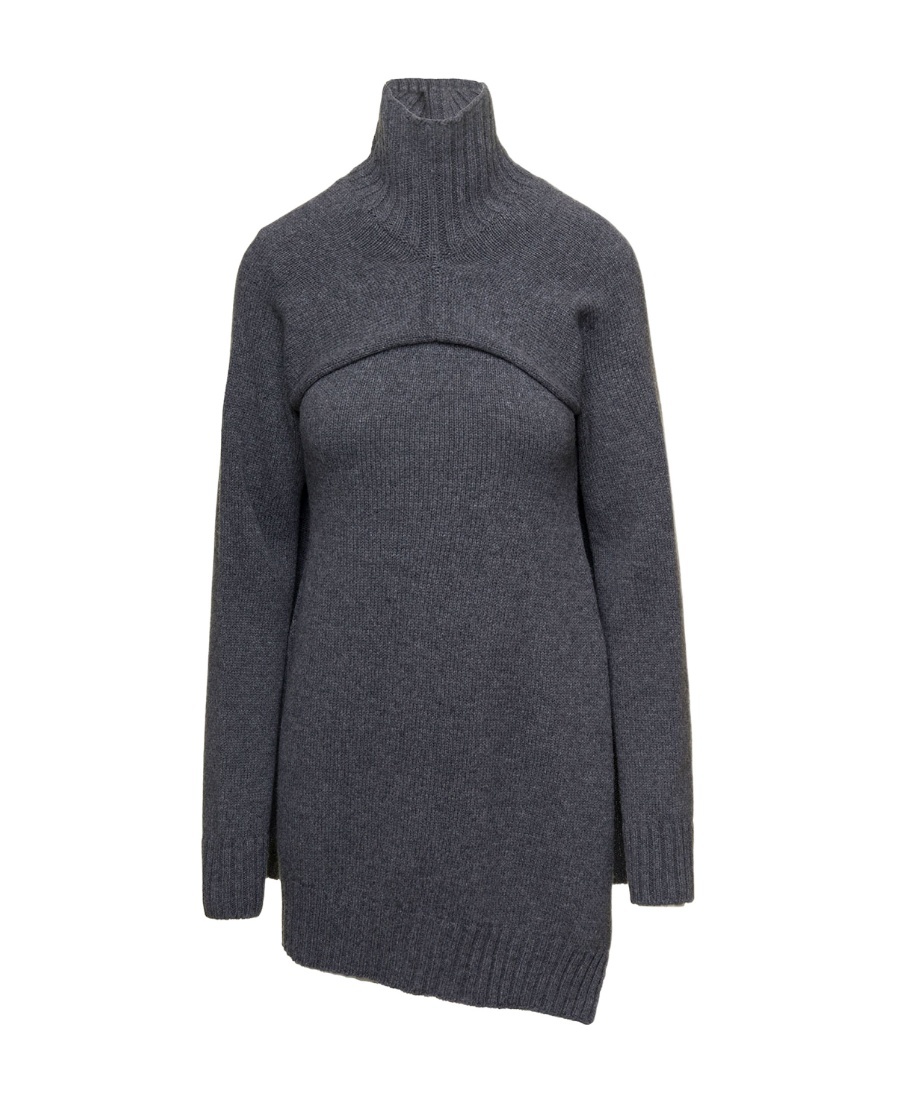 Jil Sander Grey Two-piece Sweater With High-neck In Wool Woman In Black