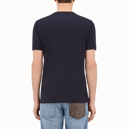 Fendi Dark Blue Round-neck T-shirt In Blue