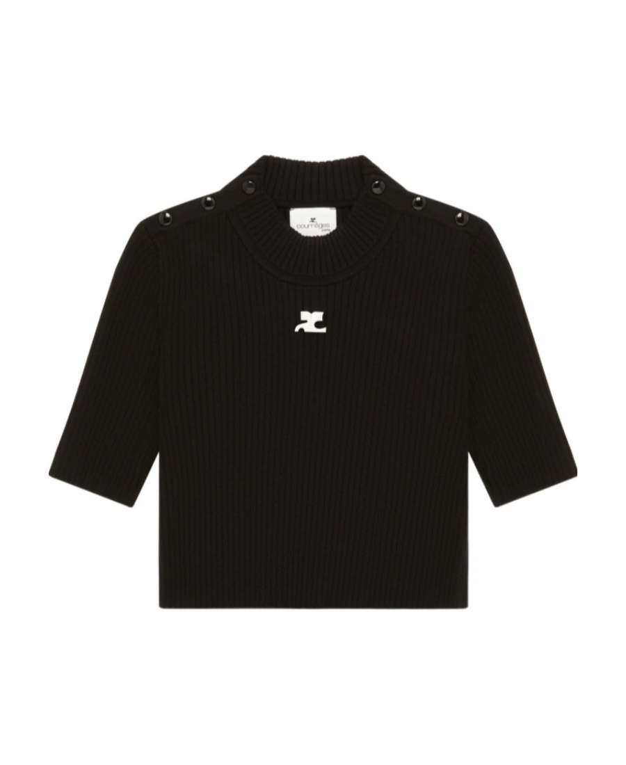 Courrèges Reedition Logo-patch Knitted Top In Black
