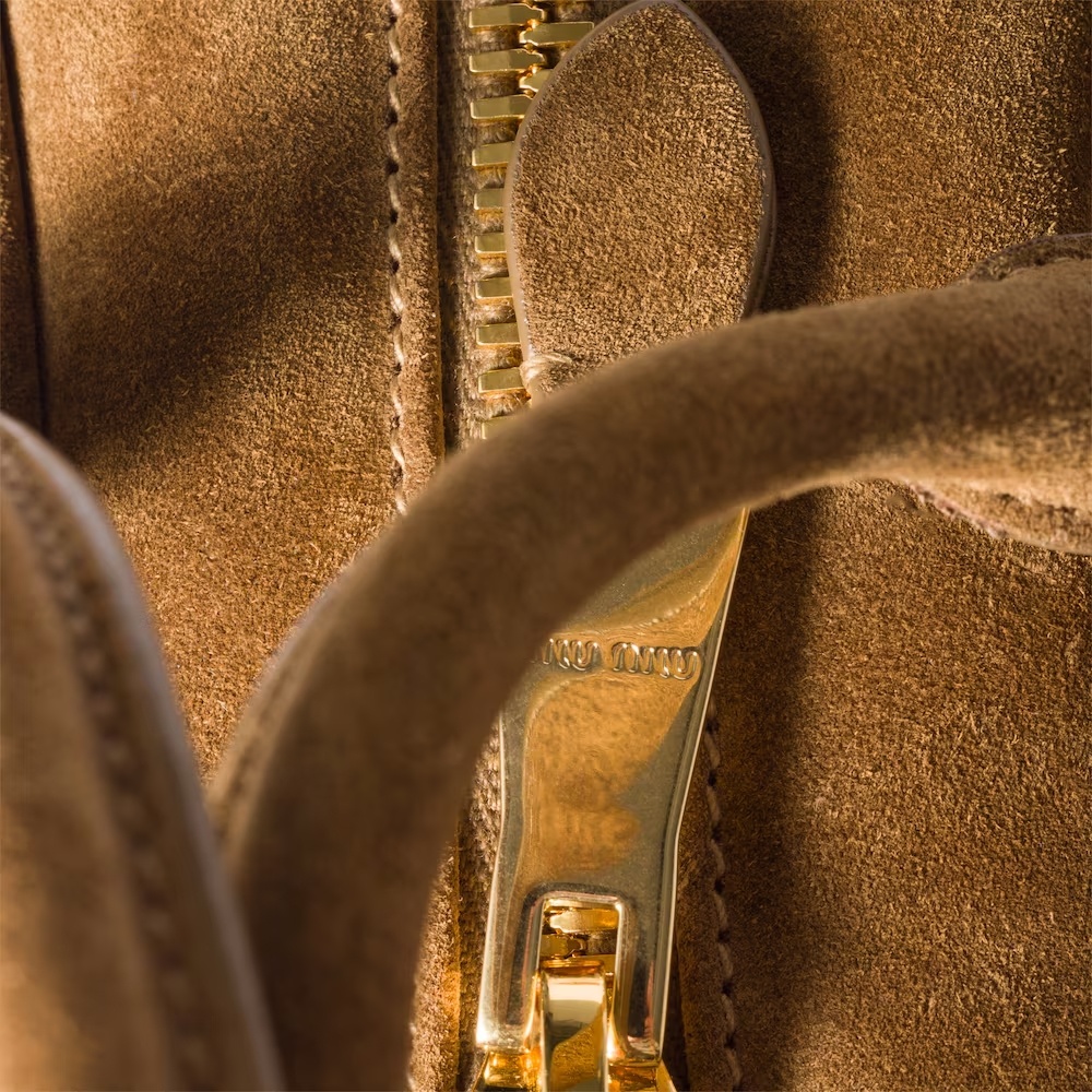 Miu Miu Arcadie Padded Suede Tote In Green