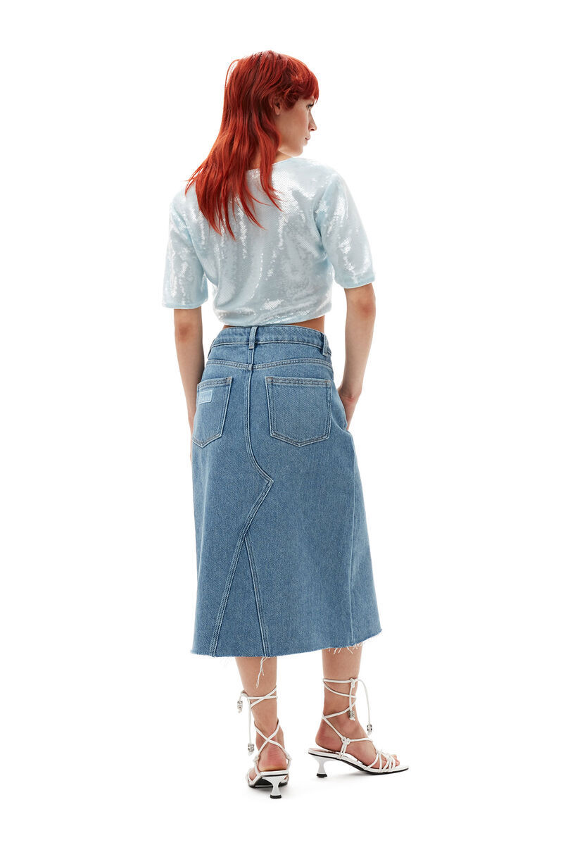 Ganni Woman Top Sky Blue Size 6 Recycled Polyester In Blue