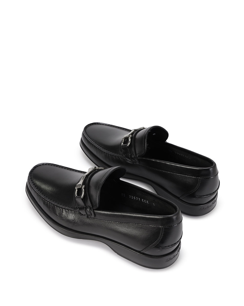 Ferragamo Leather David Loafer With Gancini Hook For Men In Black