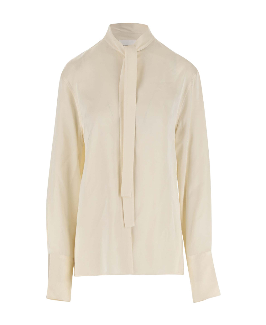 Jil Sander Satin-finish Tie-neck Blouse In Nude