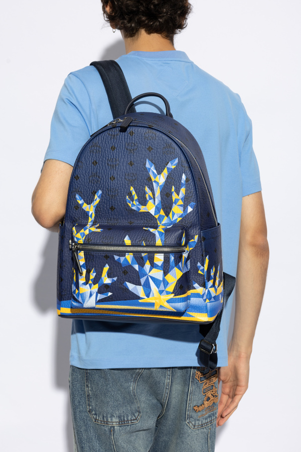 Mcm Logo Backpack In Blue