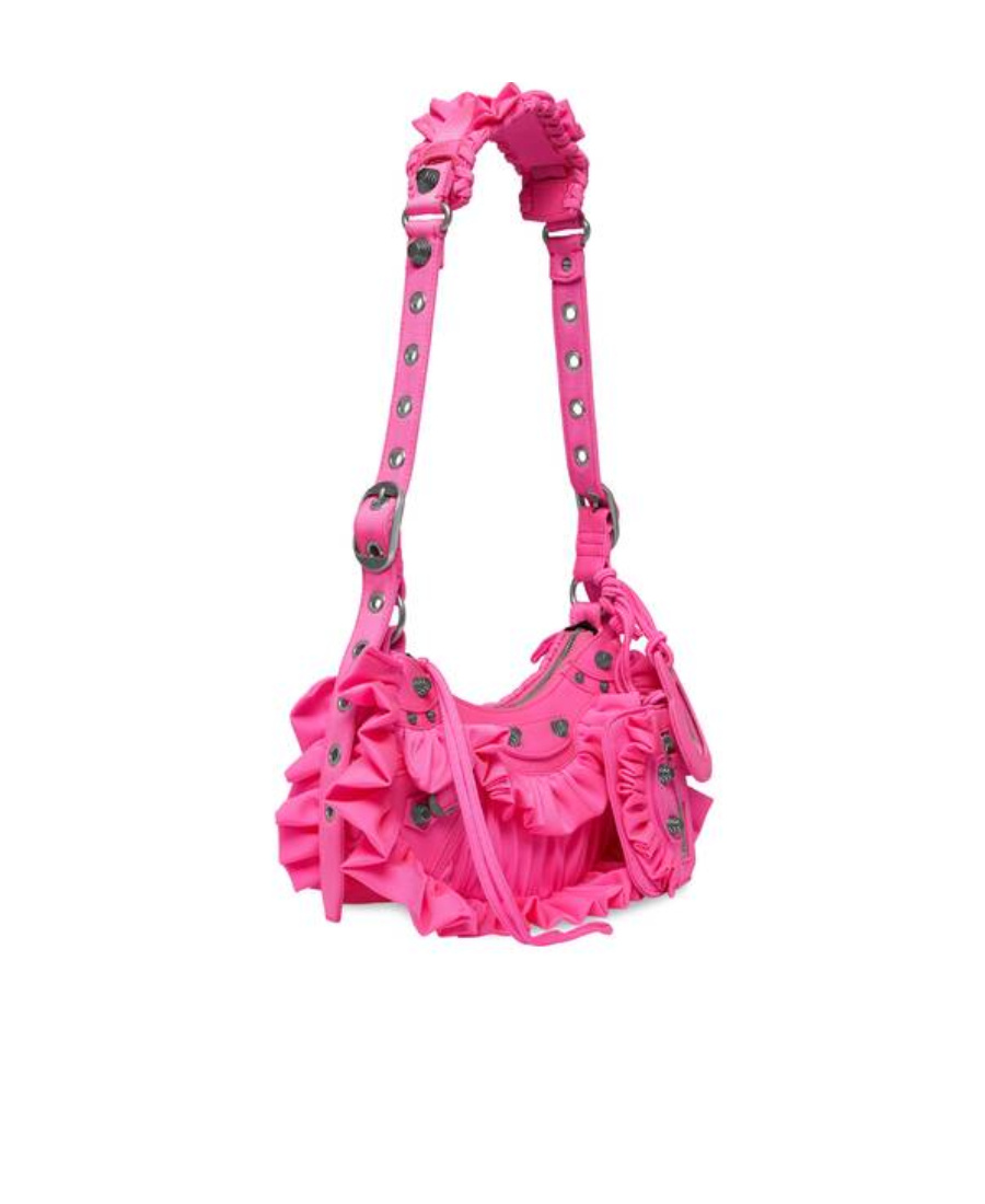 Balenciaga Green Leather Shoulder Handbag With Magnetic Closure And Metal Details In Pink