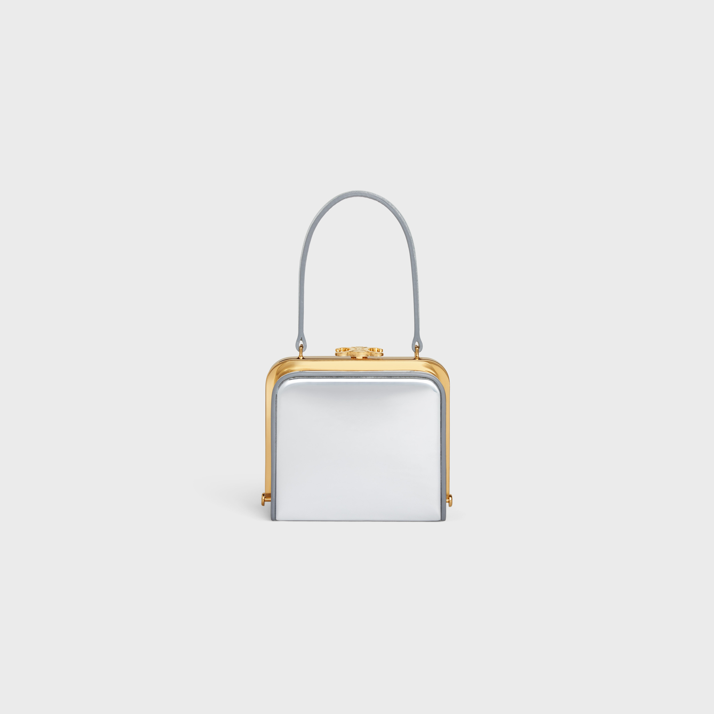 Celine Mirror Fabric Triomphe Handbag In White