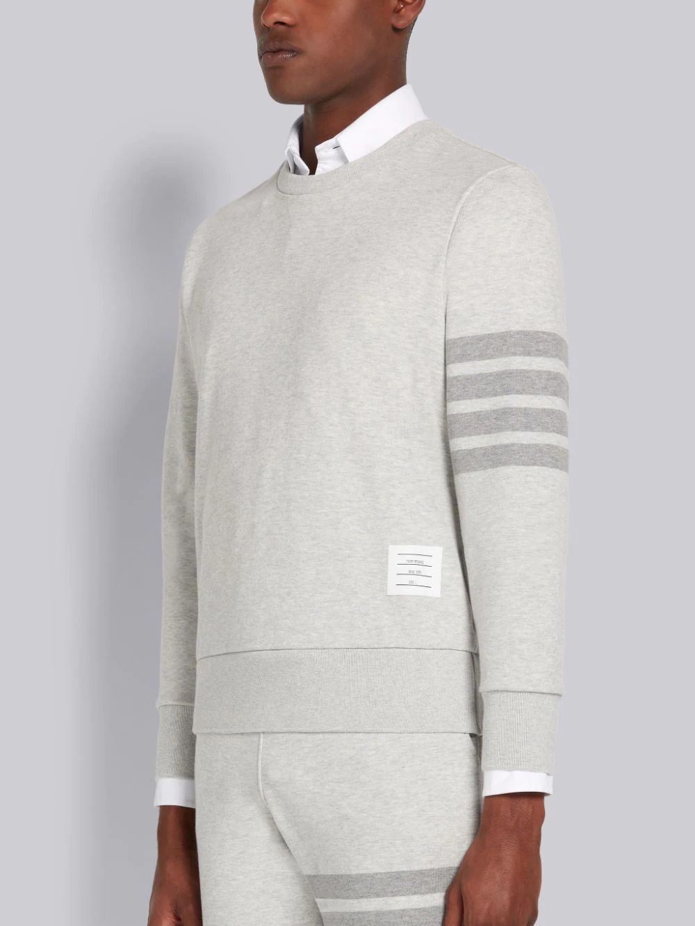 Thom Browne Crew Neck Sweatshirt In Classic Loopback With Engineered 4 Bar Stripe In White