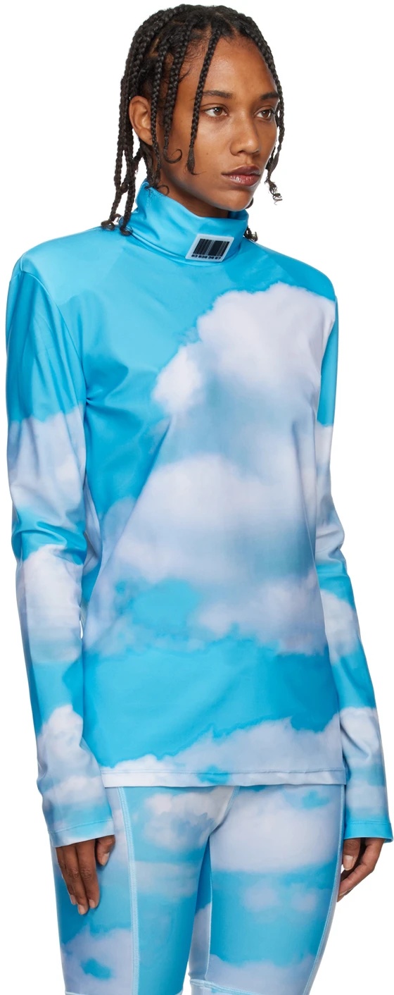 Vtmnts Cloud-print High-neck Top In Blue