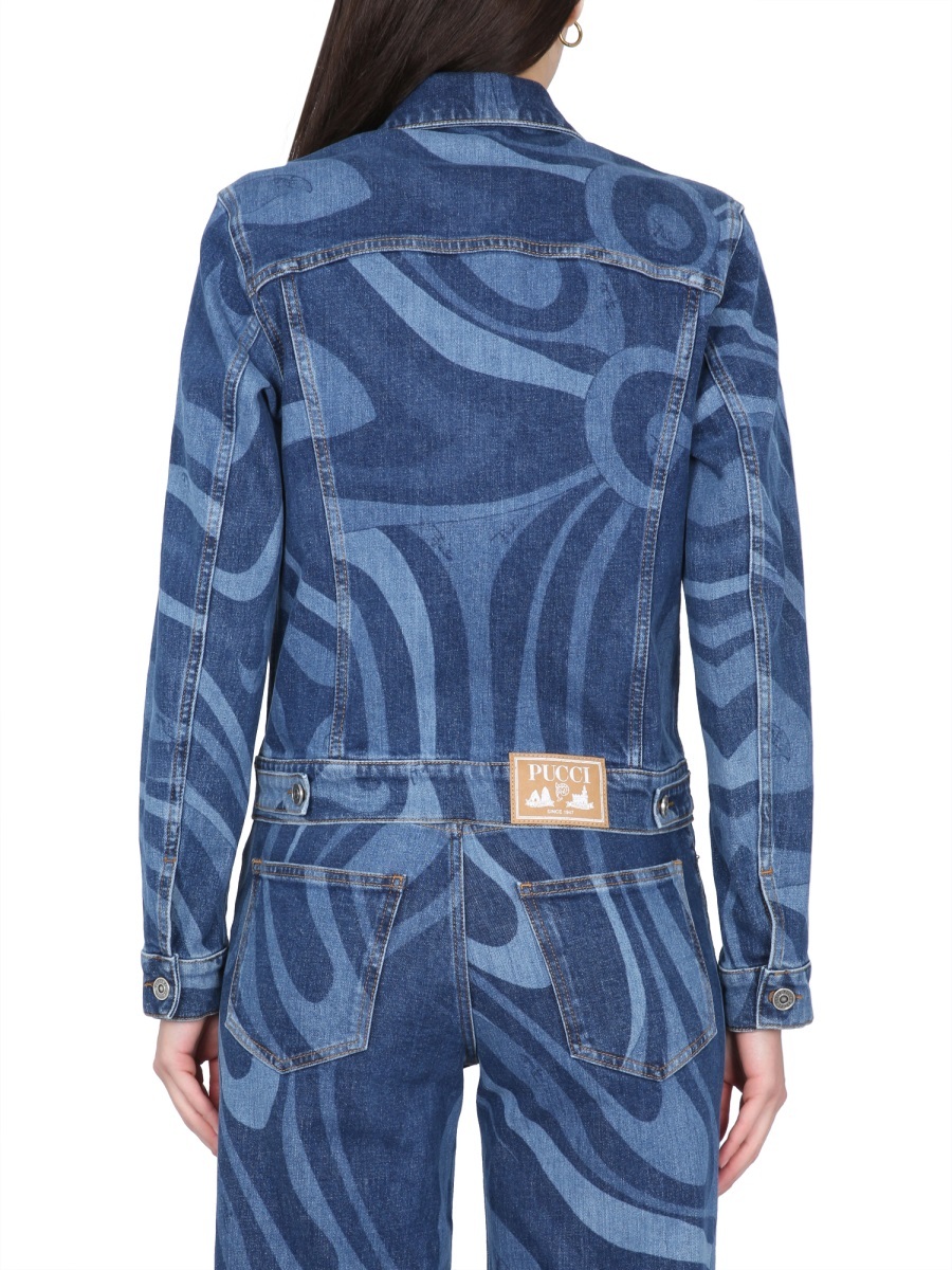 Shop Emilio Pucci Swirl Print Denim Jacket In Blue