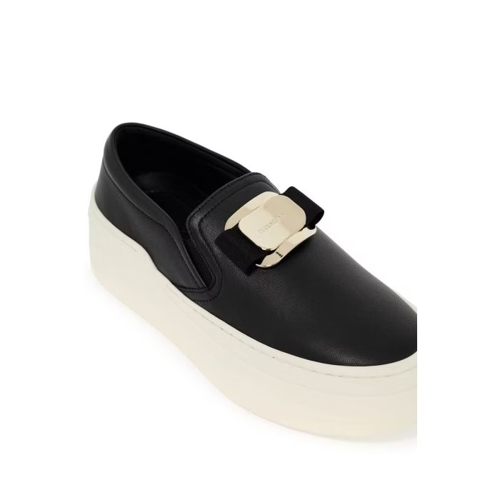 Ferragamo Women's New Vara Plate Slip-on Sneakers In White