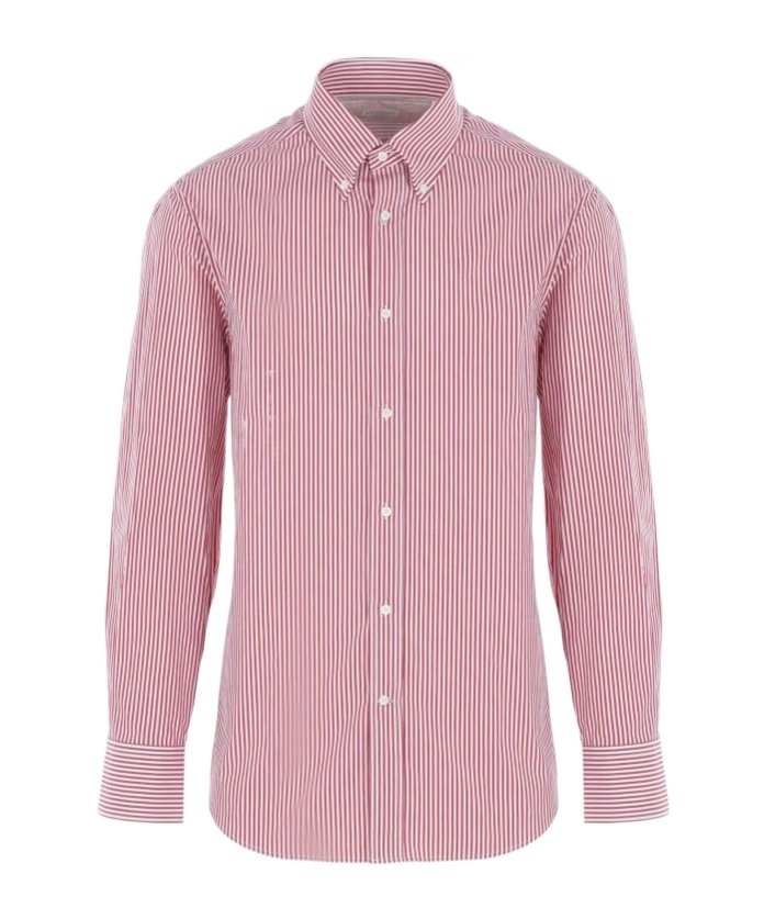 Brunello Cucinelli Striped Poplin Shirt In Pink