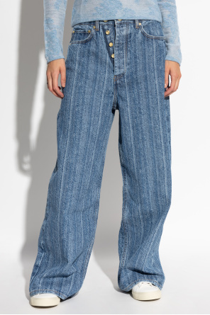 Ganni Striped Wide-leg Jeans In Blue