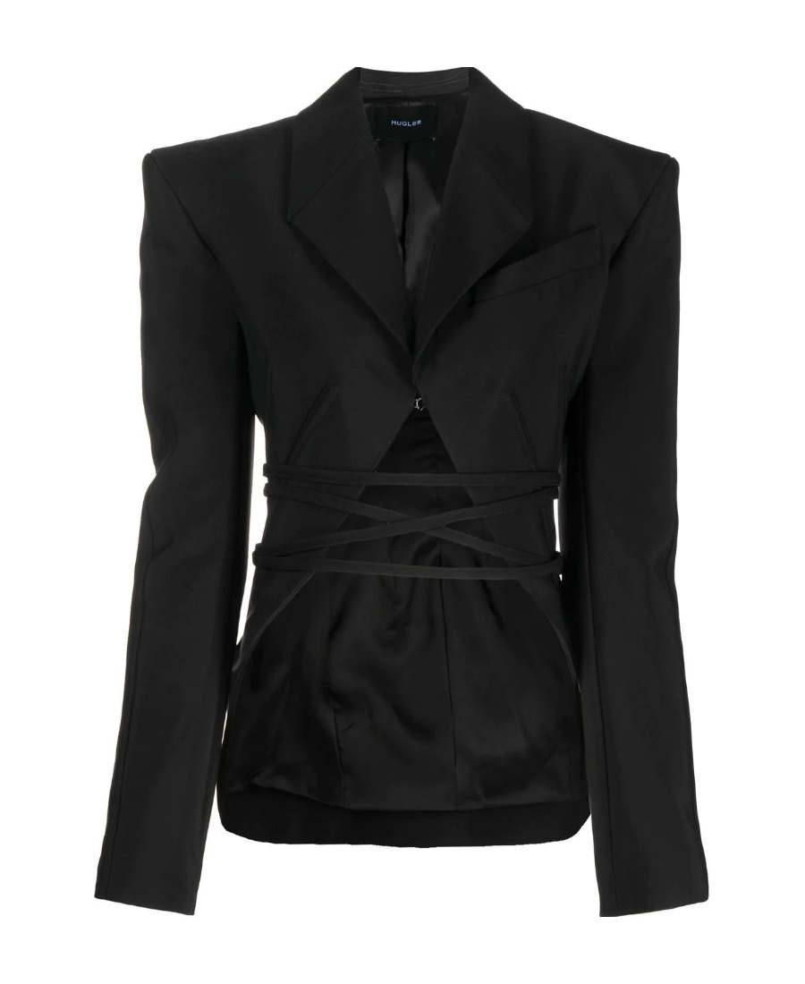Mugler Tie-fastening Split Blazer In Black