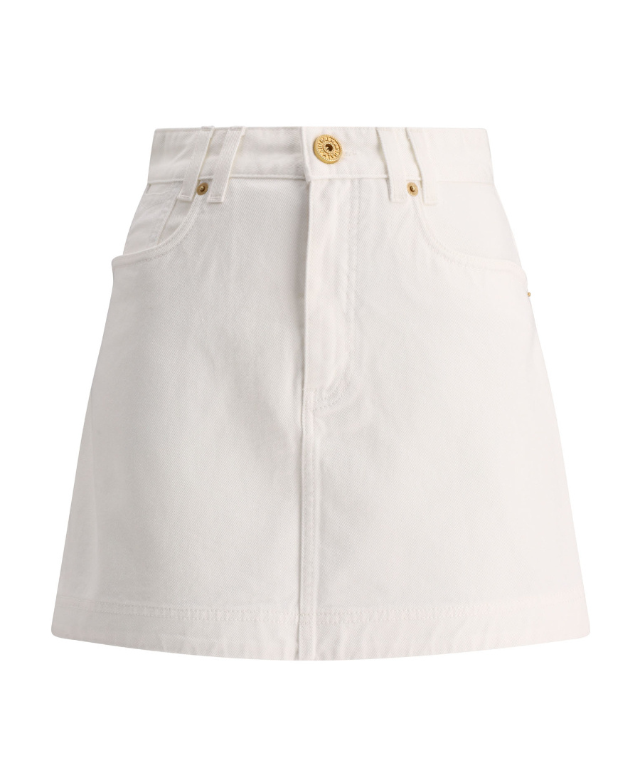 Balmain Trapeze Western Denim Mini Skirt In White