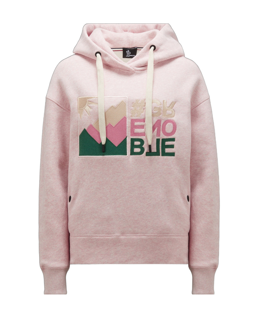 Moncler Mountain Logo-embroidered Cotton Hoodie In Pink