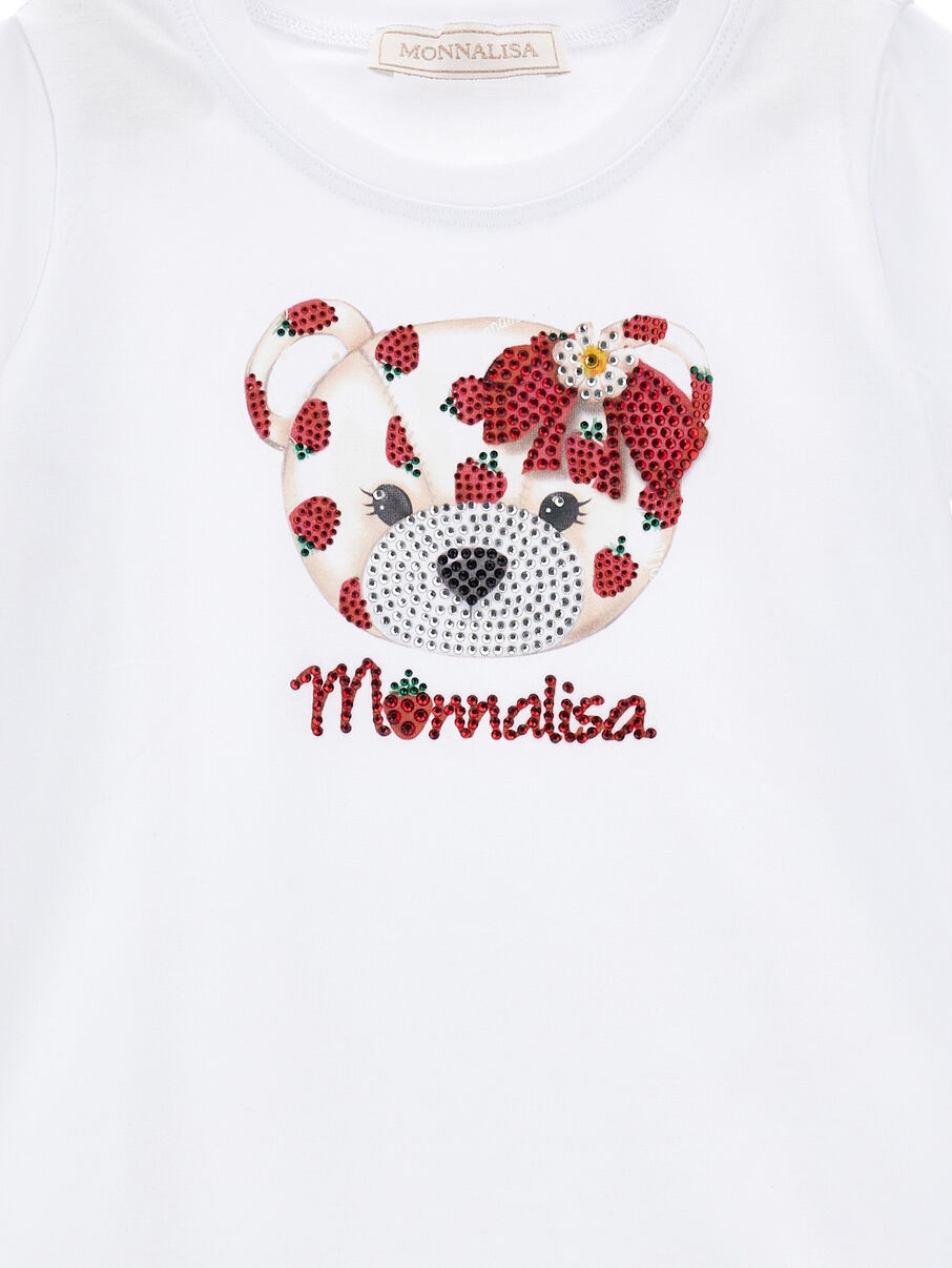 Monnalisa Rhinestone Teddy Bear T-shirt In White