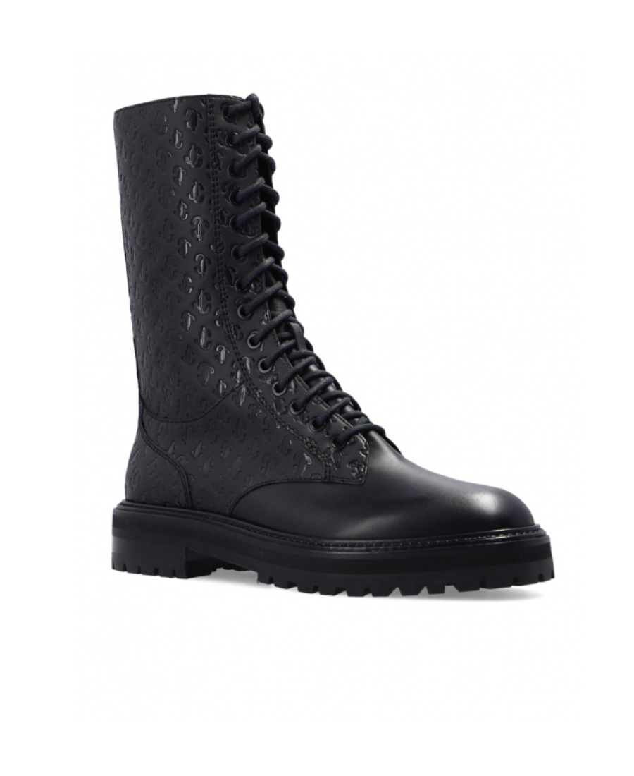 Jimmy Choo Black Cora Monogram Leather Boots In Black