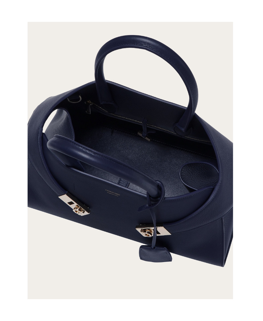 Ferragamo Medium Hug Leather Top Handle Bag In Blue