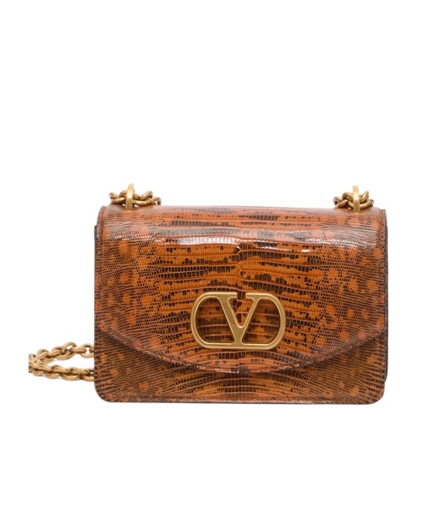 Valentino Small Vain Lizard-embossed Leather Shoulder Bag In Brown