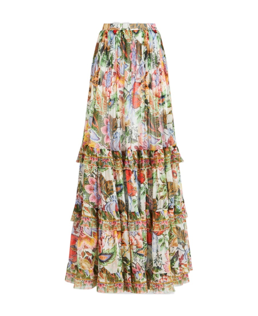 ETRO FLORAL-PRINT TIERED SILK SKIRT 