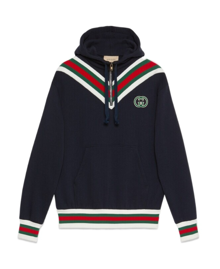 Shop Gucci Cotton Jersey Hooded Sweatshirt In Blue