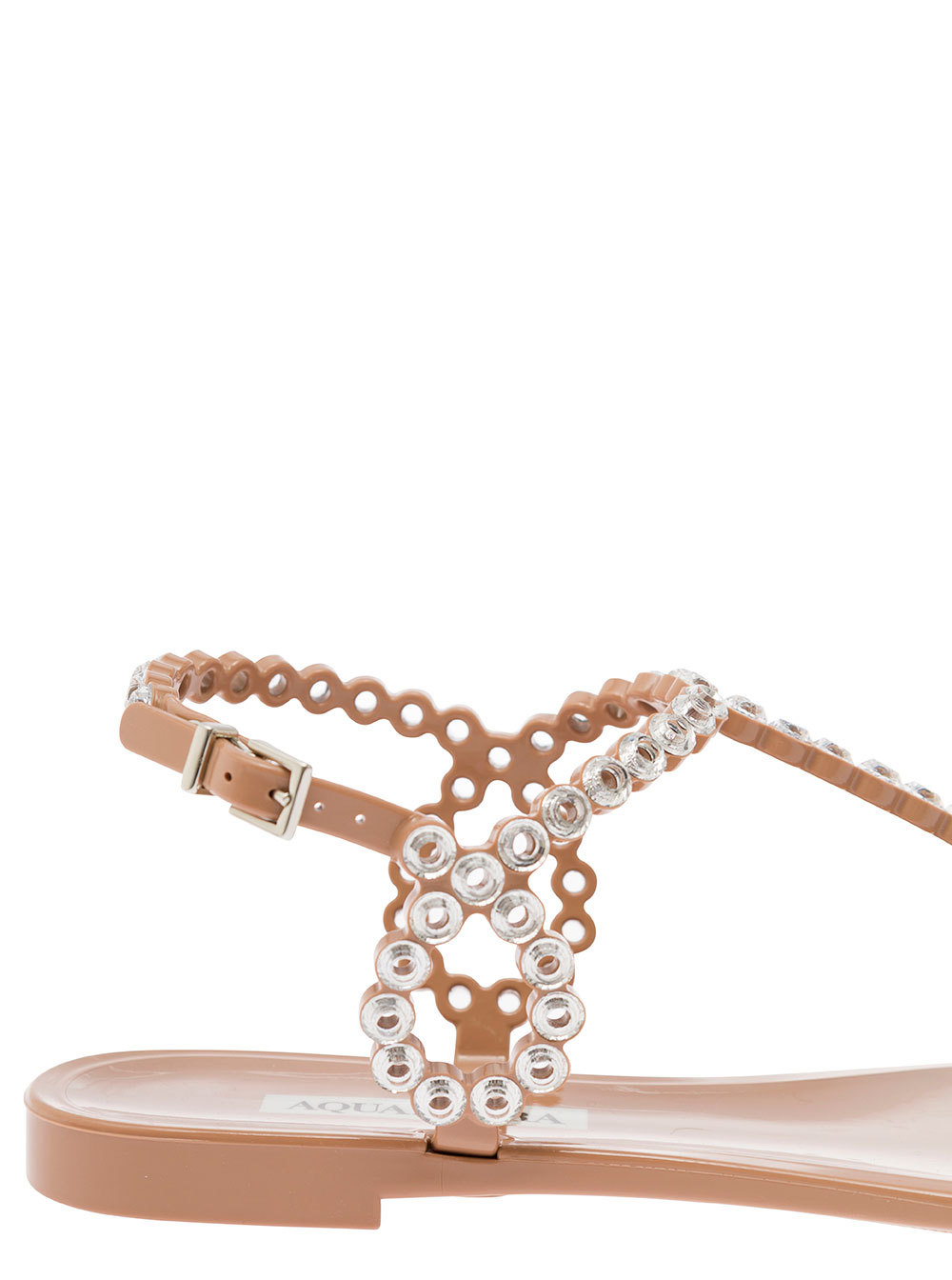 Aquazzura T-strap Pink Sandals With Circular Embellishments In Nude
