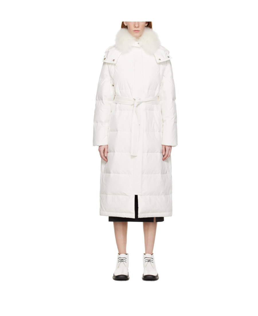 Shop Yves Salomon Logo Quilted Down Jacket In White