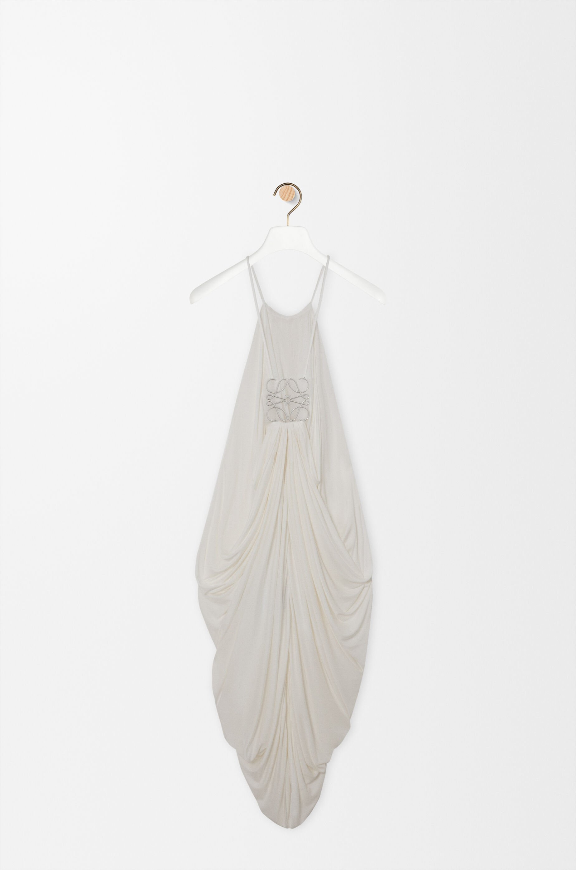 Loewe Embellished Asymmetric Draped Silk-jersey Halterneck Dress In Brown