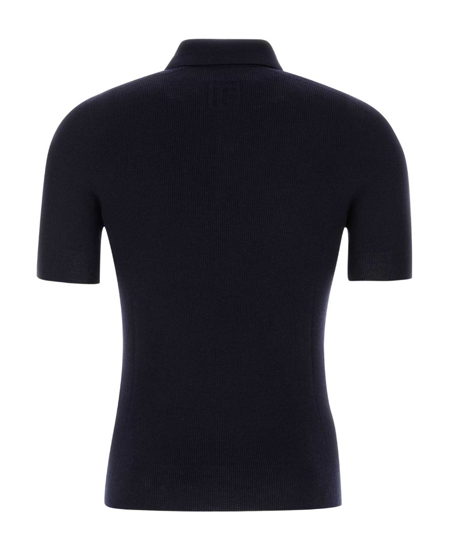 Balmain Polo Shirt In Merino Wool In Black