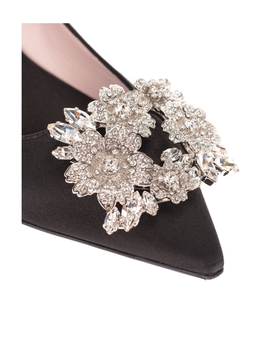 ROGER VIVIER DIAMOND BUTTON SILK SATIN HIGH HEELS