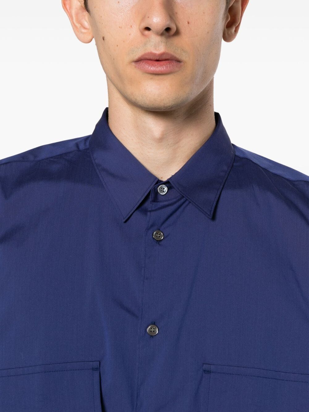 Comme Des Garçons Button-down Collar Long Sleeve Shirt With Pockets In Blue
