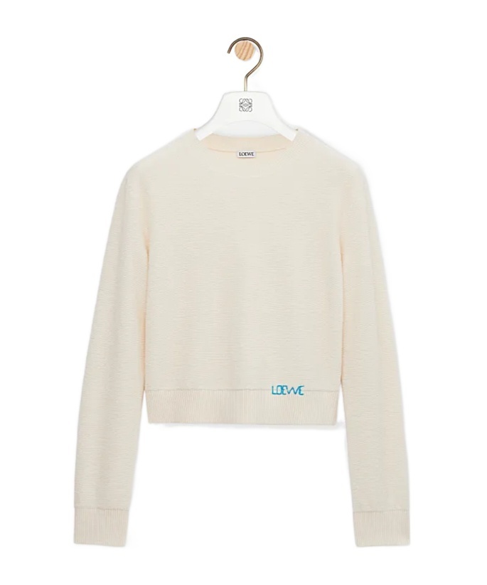 Loewe Womens Ecru Logo-embroidered Long-sleeves Wool Knitted Jumper In Gray
