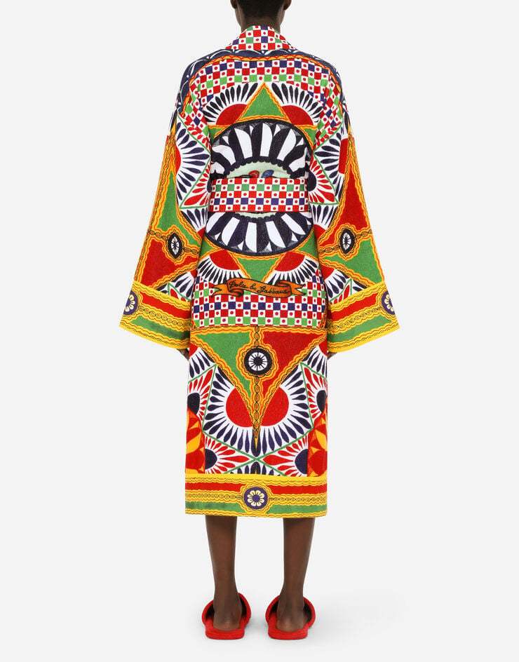 Dolce & Gabbana Graphic-print Long Sleeve Bathrobe In Multicolor