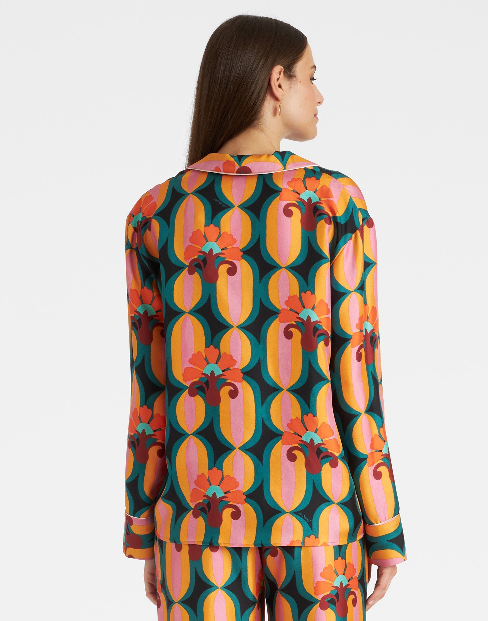 La Doublej Geometric-print Silk Shirt In Multicolor