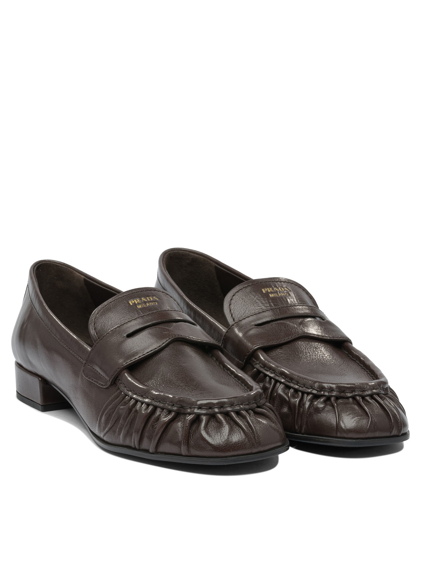 Prada Stylish Loafers Featuring Ruched Detailing In Brown