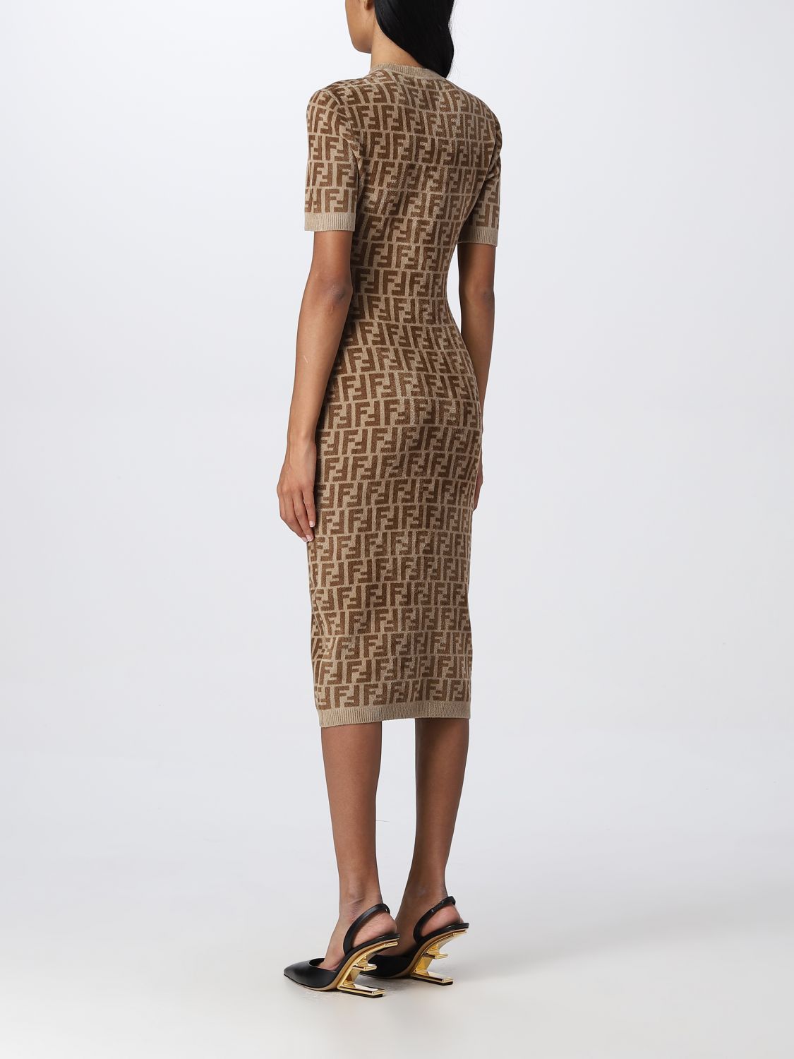 Fendi Monogram Knitted Dress In Brown