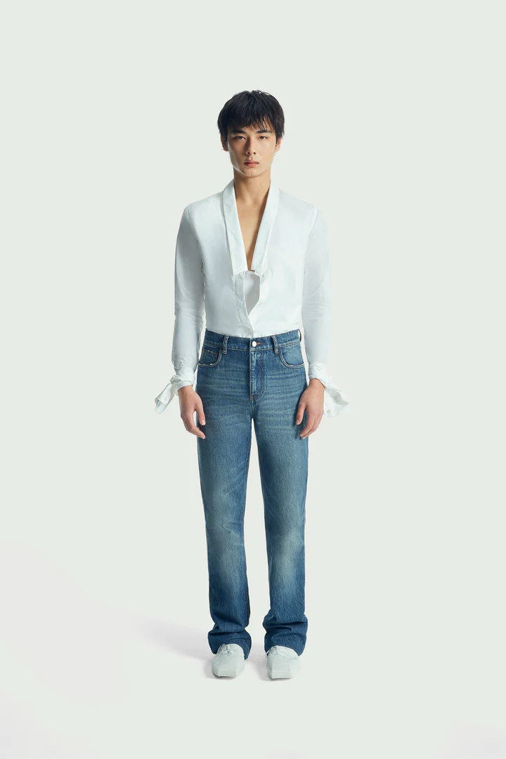 Coperni High Waist Button Jeans In Blue