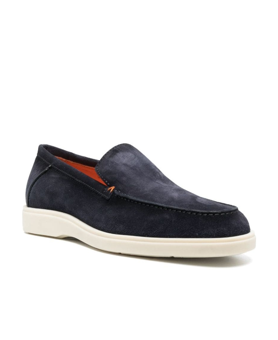Santoni Leather Loafers Contrast Stitching In Black