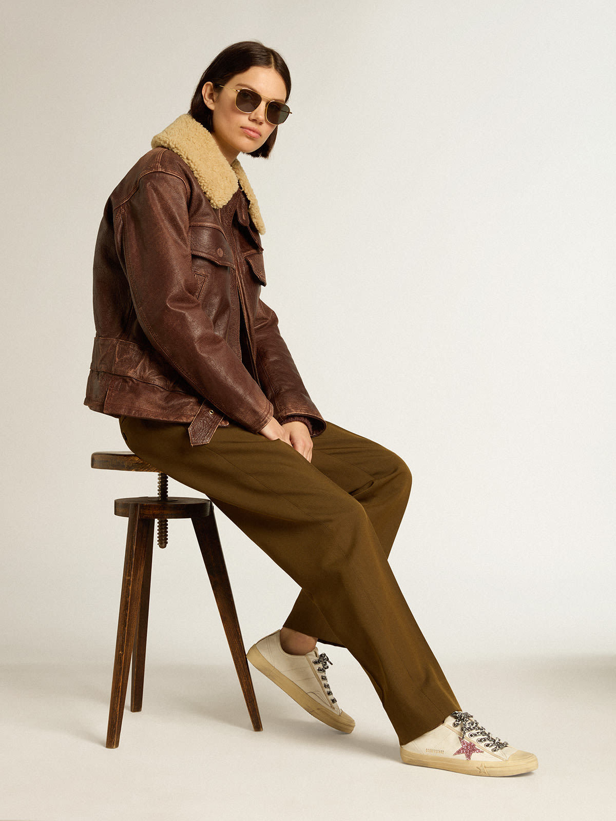 Golden Goose V-star With Pink Glitter Star And Metallic Leather Heel Tab In Neutral