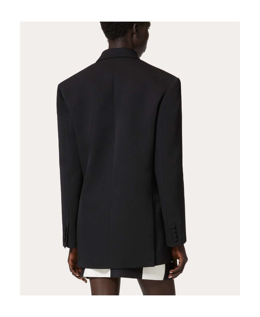 Valentino All-over Monogram Virgin Wool And Silk Double Breasted Blaze In Black