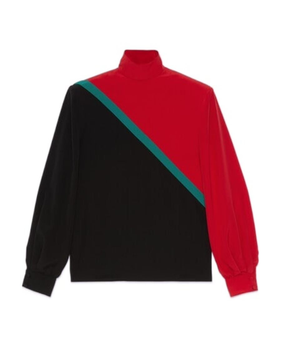 Gucci Colorblocked Silk Crêpe De Chine Blouse In Black
