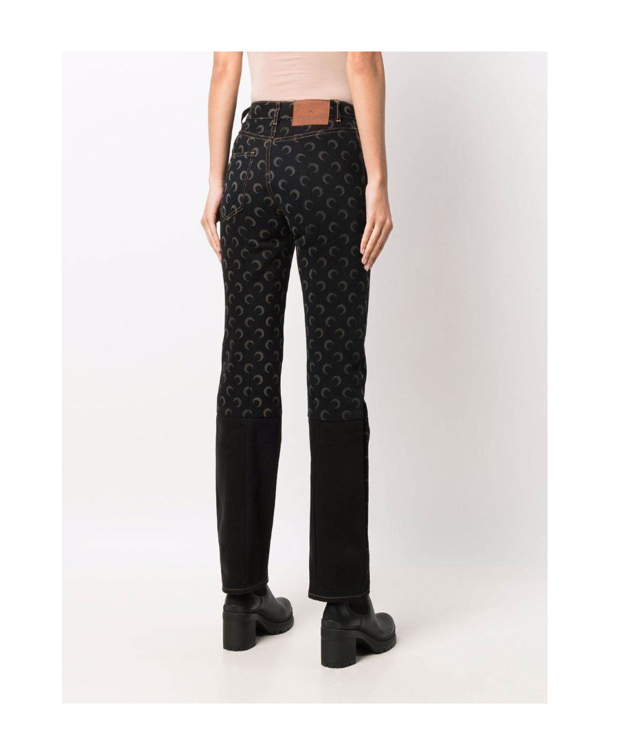 Marine Serre Printed Regenerated High-rise Slim Jeans In Black