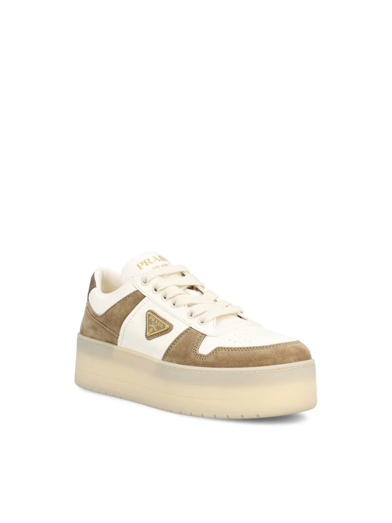 Prada Downtown Bold Nappa Leather And Suede Sneakers In Brown