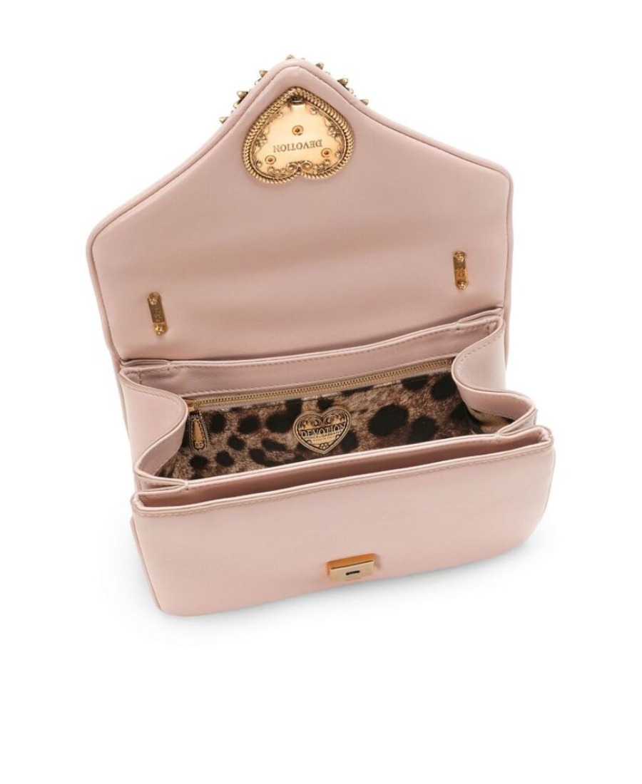 Dolce & Gabbana Medium Devotion Leather Crossbody Bag In Pink
