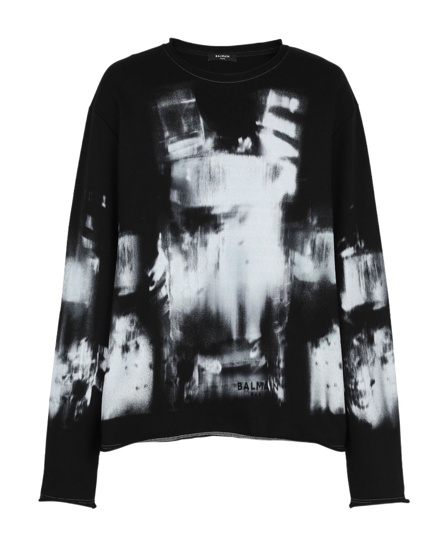 Shop Balmain Cotton T-shirt With Body Armour Print In Black