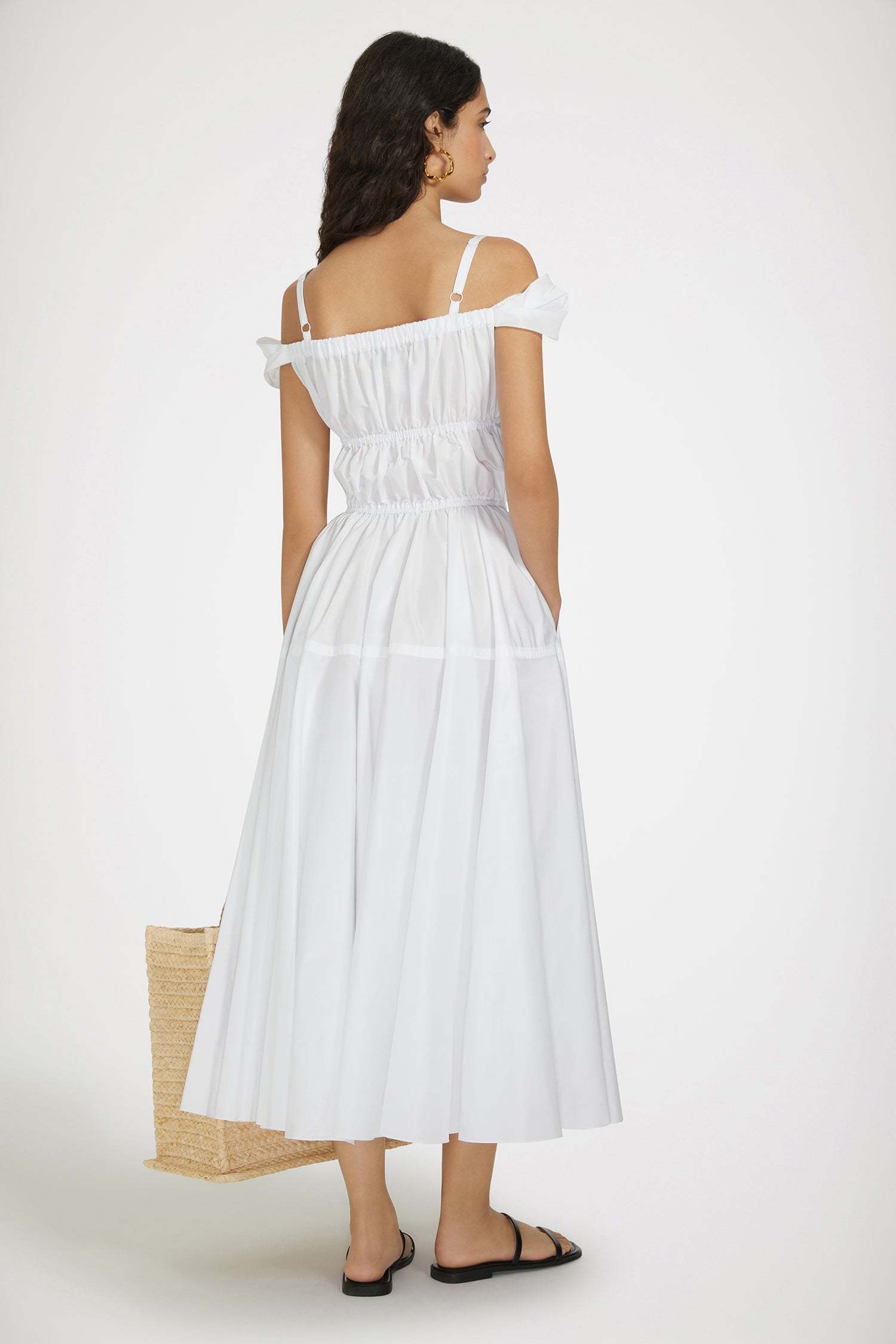 Patou Bow-detail Flared Midi Dress In White